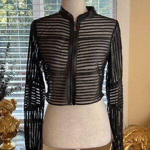 Charlotte Russe Black Sheer Striped Top